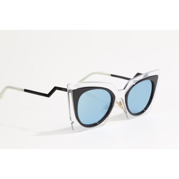 Fendi Cat Eye Sunglasses Blue Tint Lenses Black & Clear  display picture 2